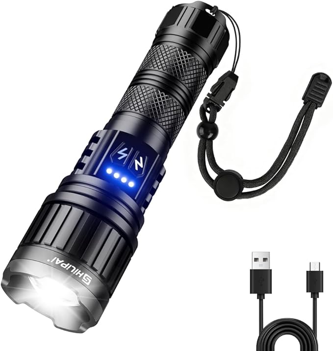 5000mAh Rechargeable High Lumens Flashlight with Warm/White Light - 11 Modes Zoomable Tactical