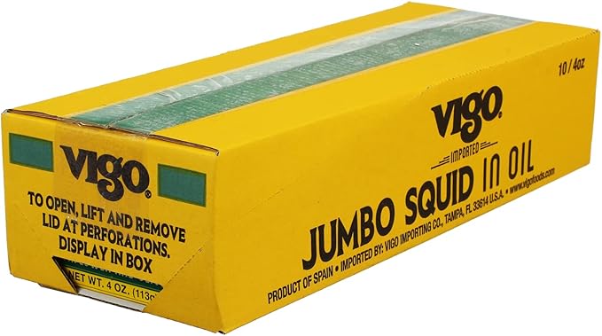 Vigo Premium Imported Canned Seafood, Jumbo Squid in Sunflower & Olive Oil, Specialty Flavored