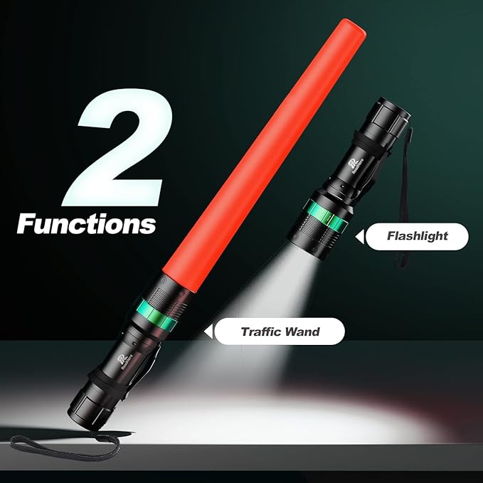 RoadHero 2 Pack Traffic Wand, 16 Inch Flashlight Led Traffic Control Baton, Small Orange Safety