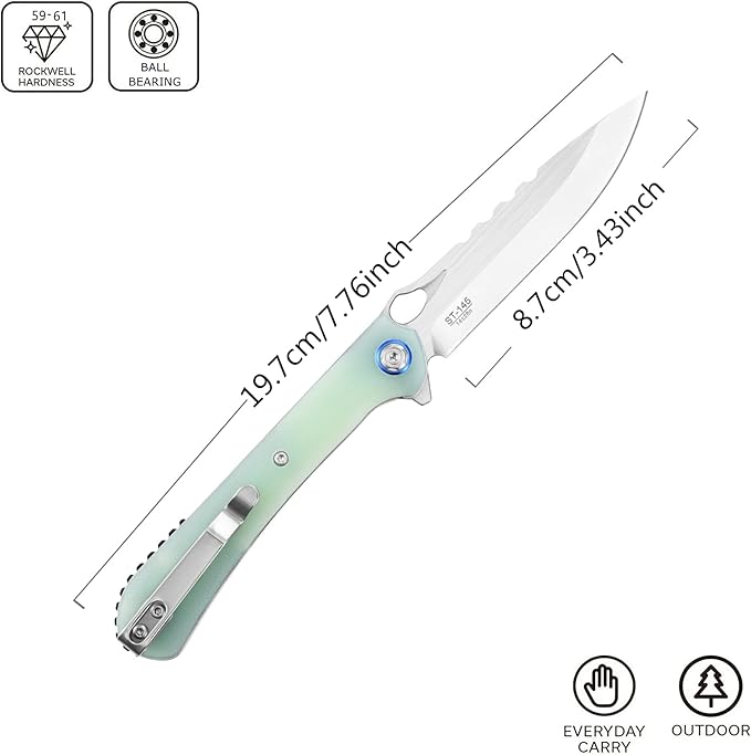 Sitivien ST145 Folding Pocket Knife,14C28N Steel Blade,G10 Handle EDC Tool Knife for Outdoor