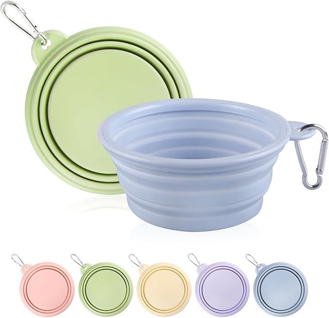 Collapsible Dog Bowls 2-Pack, Portable Travel Dog Bowl with Carabiner, Food-Grade Silicone Pet Bowl