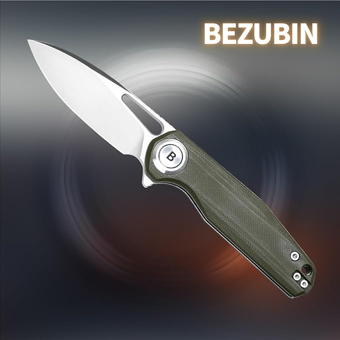 Pocket Folding Knife,3.15" D2 Steel Blade,Green G10 Handle,Push Button Lever Lock,Pocket Knife with