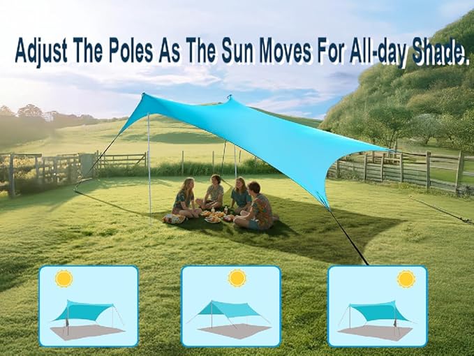10×10ft UPF50+ Beach Tent Sun Shelter, Windproof Stable Outdoor Pop Up Beach Shade Canopy for