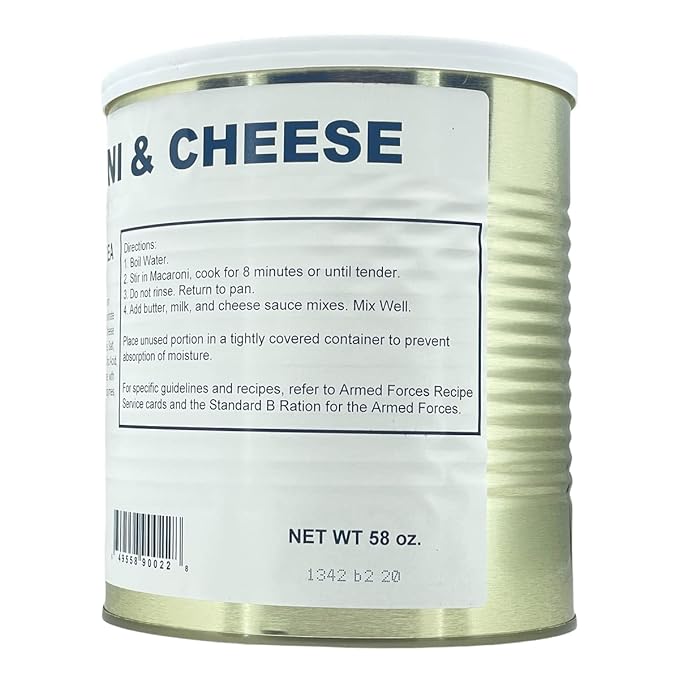 Military Surplus Freeze-Dried Uncooked Macaroni and Cheese – 24 Servings per Can – 58 oz – Easy