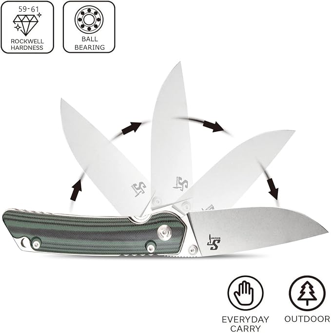 Sitivien ST128 Folding Knife,D2 Blade G10 Handle Safety Liner Lock EDC Tool Knife for Outdoor