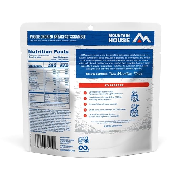 Mountain House Veggie Chorizo Breakfast Scramble | Freeze-Dried Backpacking & Camping Food | 6-Pack