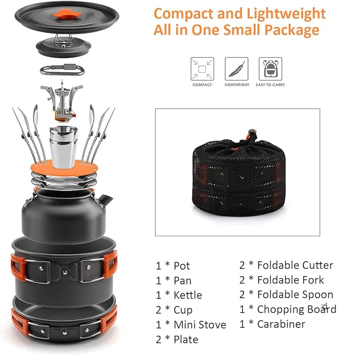 Pots and Pans Set Lixada Outdoor Camping Cookware Mess Kit Camping Cooking Set Tableware with Stove