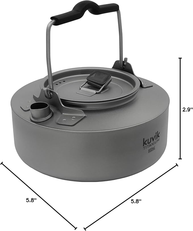 Kuvik Titanium Kettle 600ml (20.3 oz) - Ultralight and Compact Kettle for Backpacking, Camping, and