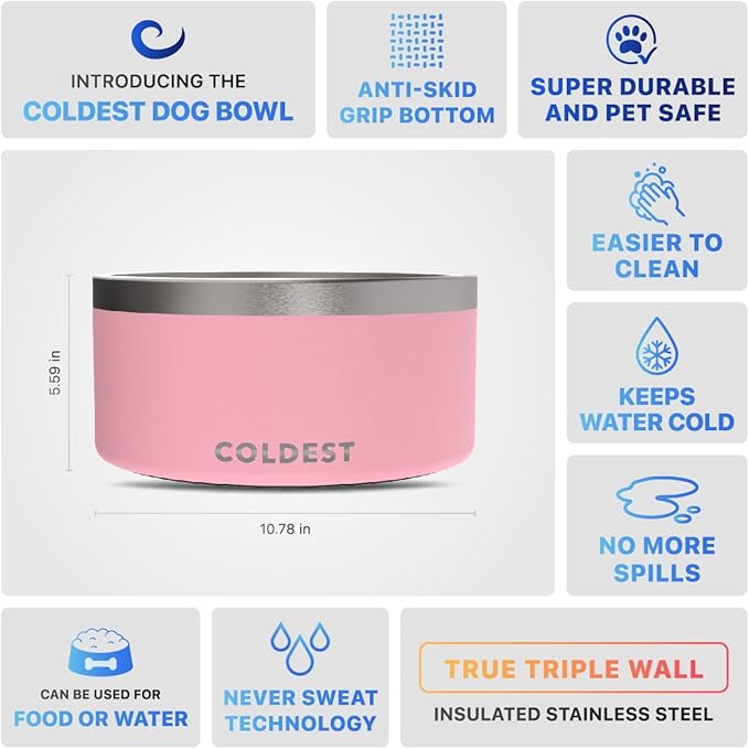 Coldest Dog Bowl - Anti Rust Metal, Non Slip, 3 Layers Insulated Stainless Steel Dog Bowls - Spill