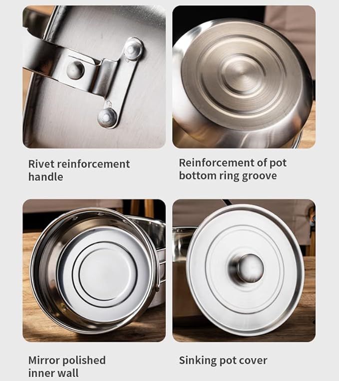 304 Stainless Steel Camping Cookware Set, Pots and Pans for Campfire Cooking, Includes Travel Tote