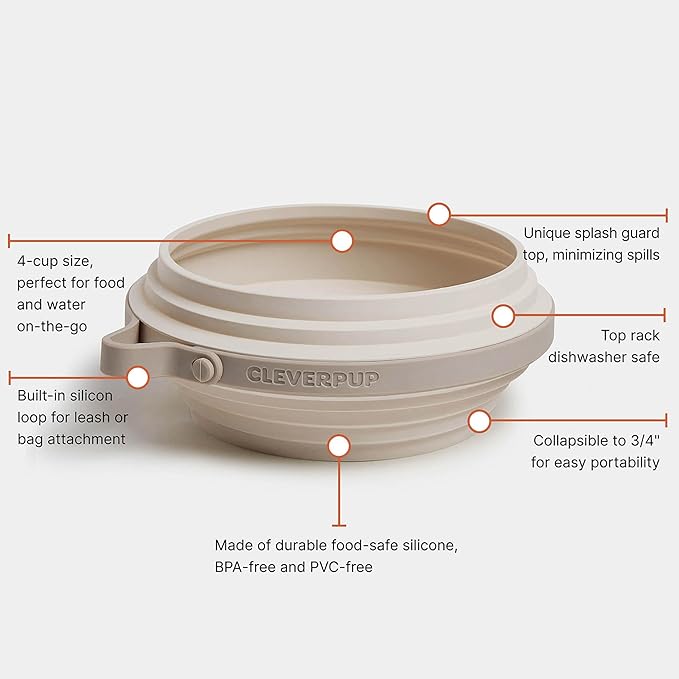 Nomad Large Collapsible Dog Bowl - 4 Cup Food-Safe Silicone Travel Bowl for Dogs, Portable &