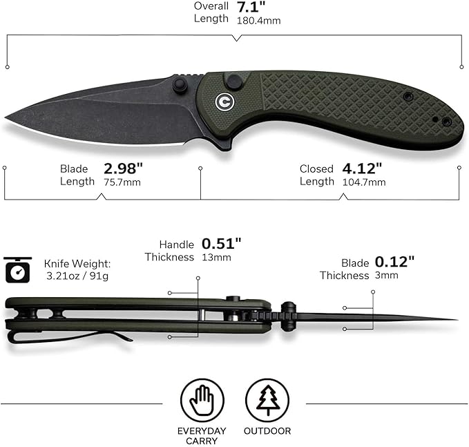 CIVIVI Faeger Pocket Folding Knife for EDC, 2.98" Swedish 14C28N Blade G10 Handle, Reversible Clip