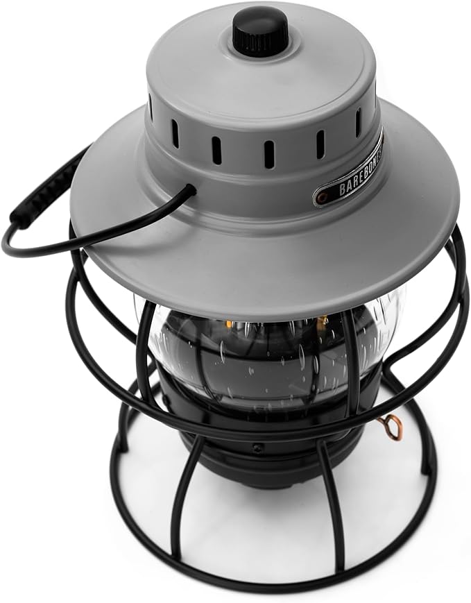 Barebones Railroad Lantern ??State Gray, Vintage-Inspired LED Camping Lantern with Rechargeable