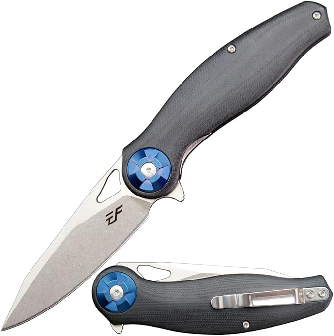 Eafengrow EF76 Folding Knife for Camping EDC Pocket Knife with G10 Handle & D2 Stone-washed Blade