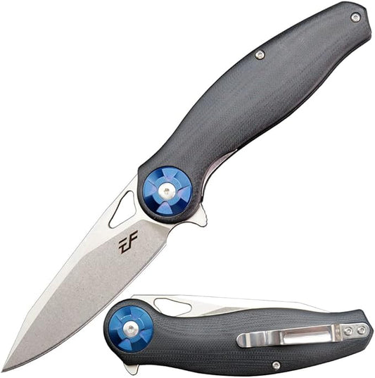 Eafengrow EF76 Folding Knife for Camping EDC Pocket Knife with G10 Handle & D2 Stone-washed Blade