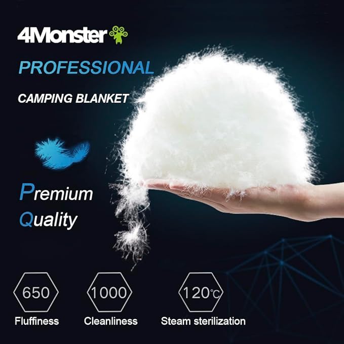 4Monster Down Camping Blanket - Outdoor Travel Quilt Puffy 650 Fill, Packable, Lightweight,Wind &