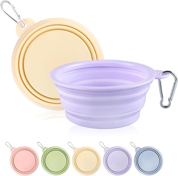 Collapsible Dog Bowls 2-Pack, Portable Travel Dog Bowl with Carabiner, Food-Grade Silicone Pet Bowl