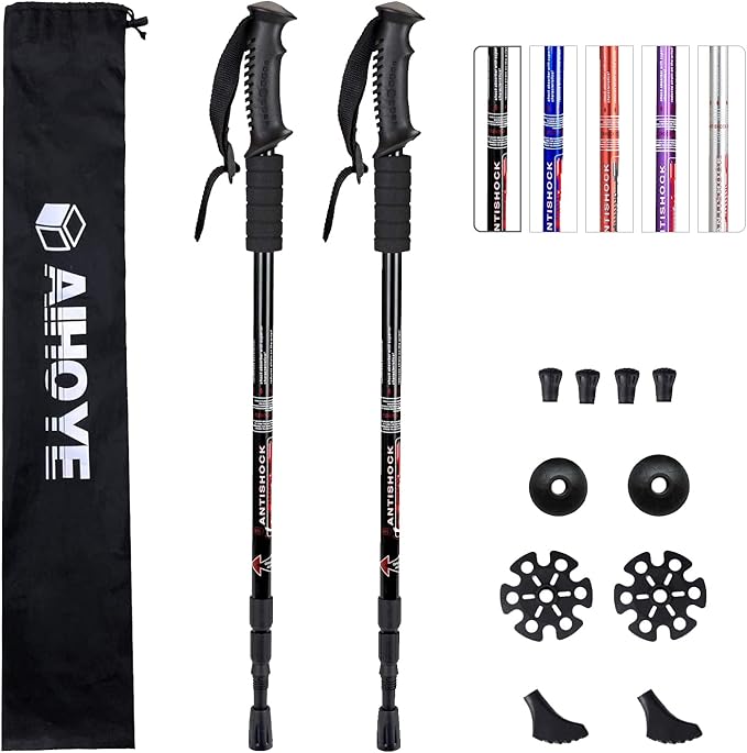 Aihoye Hiking Trekking Poles, 2 Pack Collapsible, Lightweight, Anti Shock, Walking Sticks