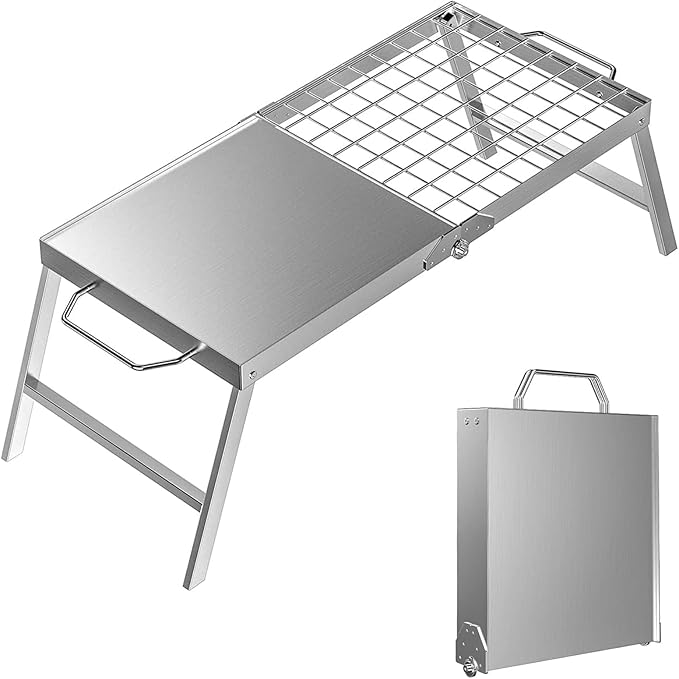 Skyflame Folding Campfire Grill, Portable Stainless Steel Camping Grill Grate and Camp Grill