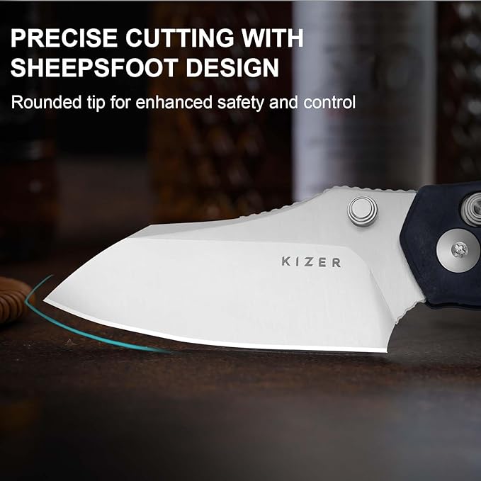 Kizer Mini Bulldog Pocket Knife, 2.5??Nitro V Sheepsfoot Blade Folding Knife, Richlite Handle