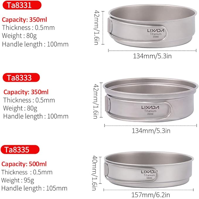 Lixada Lightweight Titanium Fry Pan Outdoor Single Person Camping Frying Pan Hiking Backpacking
