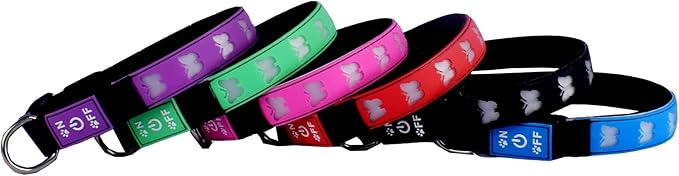 LED Light Up Dog Collar, USB-C Rechargeable, Multicolor Paw Print Design, 15 Modes Lighting Night