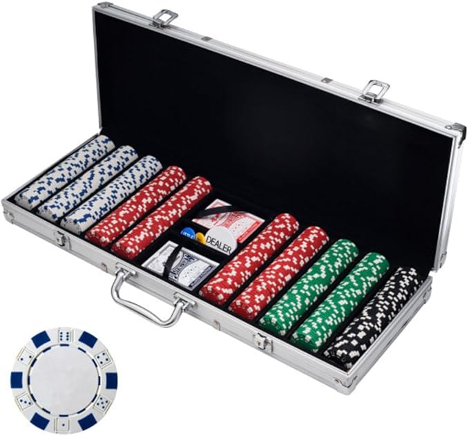 Poker Chip Set - 11.5g Poker Set with Cards, Buttons, Carrying Case, and 500 Poker Chips for Texas