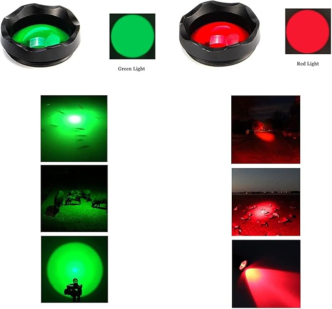 3-Color-Light Flashlight Tactical Flashlight with Red Green Filter Zoom 2000 lumens 5 Modes