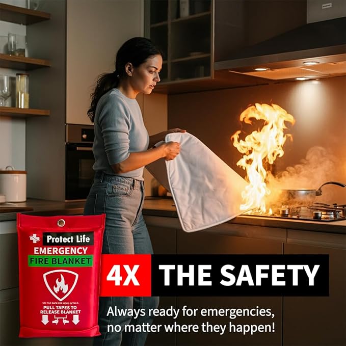 Protect Life Saving Emergency Fire Blankets 2 Pack - 40"x40", Fiberglass Fire Blanket for Home &