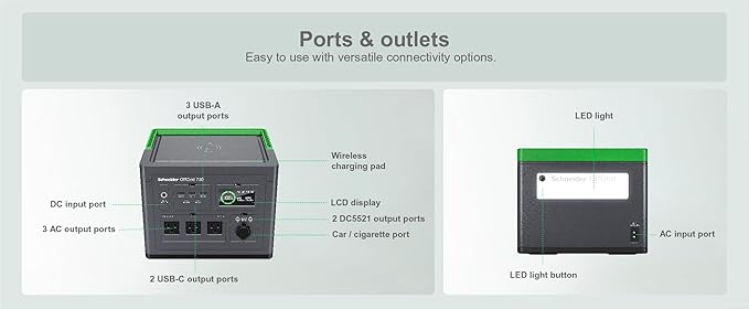 Schneider OffGrid Portable Power Station 738W / 728Wh Portable Solar Generator for Camping or Home