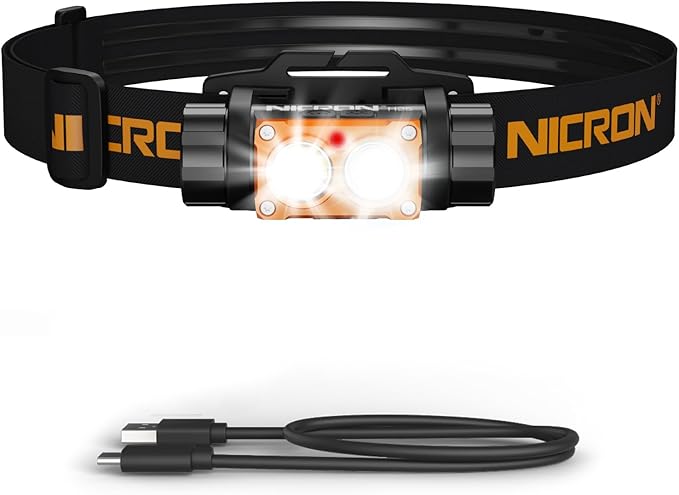 NICRON Headlamp Rechargeable, High Bright 1500 lumens 180° Rotating Aluminum LED Head Lamp with 3