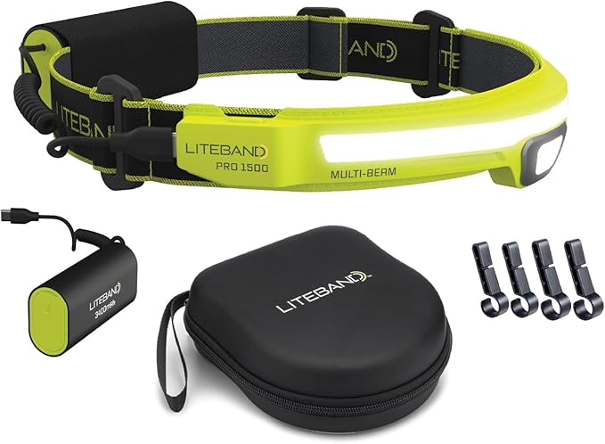 Liteband PRO Bundle 1500 Lumens LED Headlamp Rechargeable Battery Powered, Bright Tactical Head