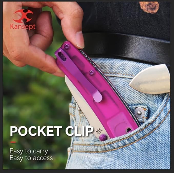 KANSEPT Main Street Pocket Folding Knife, 3.36''Stonewashed 154CM Sharp Blade, Purple Acrylic