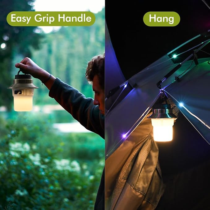 Rechargeable LED Camping Lights & Lantern, Waterproof Lamp with 5 Modes RGB String Lights