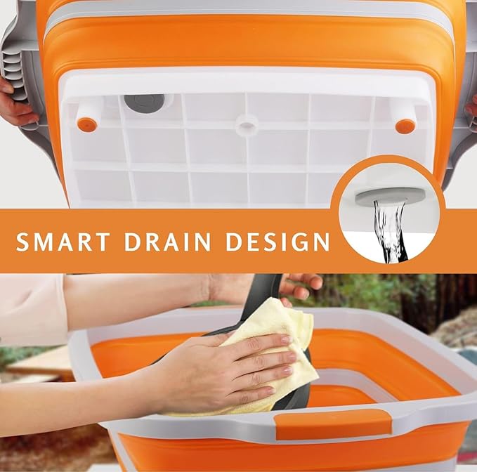 Collapsible BBQ Prep Tubs with Lids, Grill Cutting Board, Camping Sink with Drainage Hole for Meal