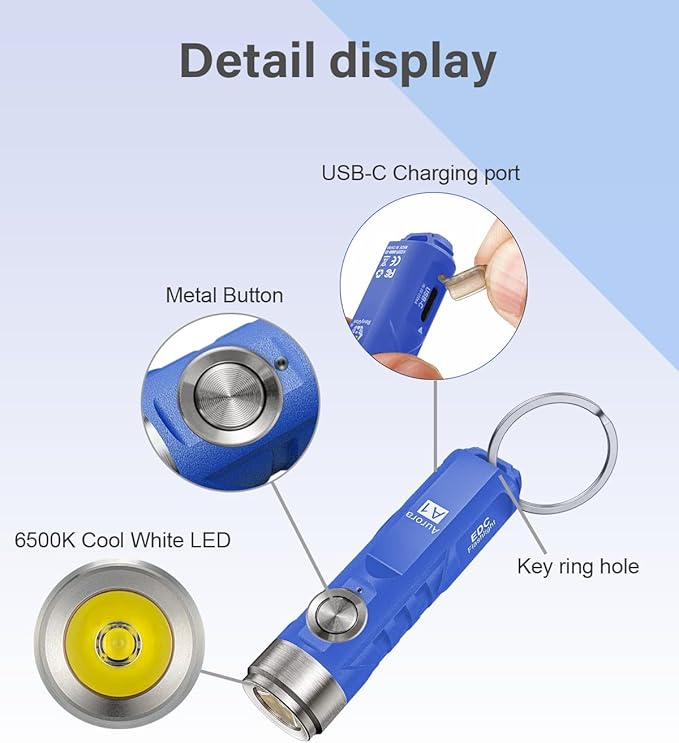 RovyVon Aurora A1 G4 USB C Rechargeable Mini Flashlight, Small Bright Keychain Flashlight 650 High