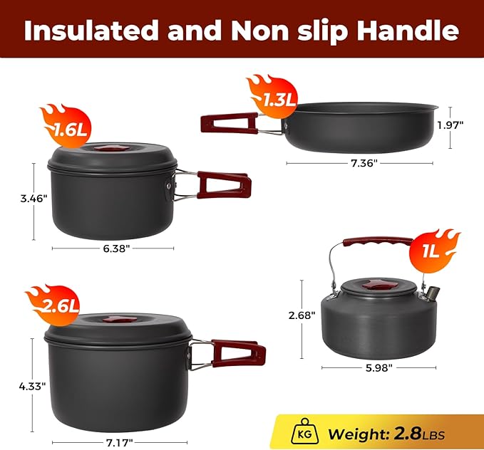 Bulin 24/13/11/8/4 PCS Camping Cookware Mess Kit Lightweight Backpacking Cooking Set Outdoor Cook