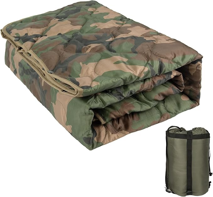 Poncho Liner Military Insulation Blanket Camo with Compression Carry Bag for Outdoors Hiking Jungle