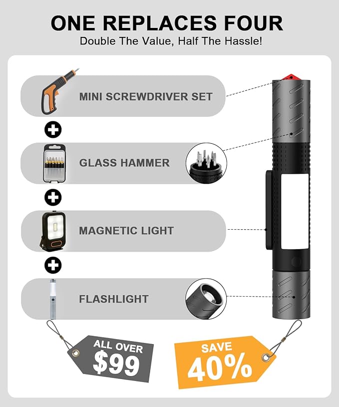 USB C Rechargeable Flashlight High Lumens-Super Bright Magnetic LED Flashlights with Screwdriver