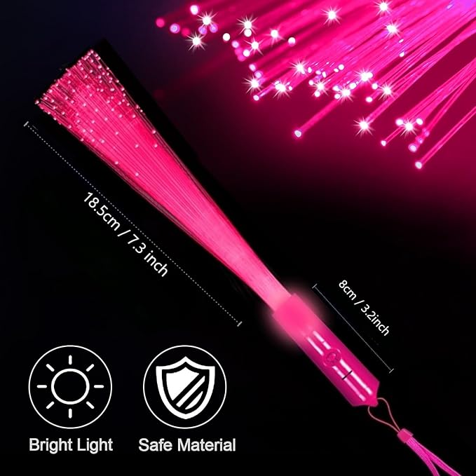 12 Pack Pink Glow Sticks Light Up Fiber Optic Stick Glow Wands Bulk with 3 Flashing Models for