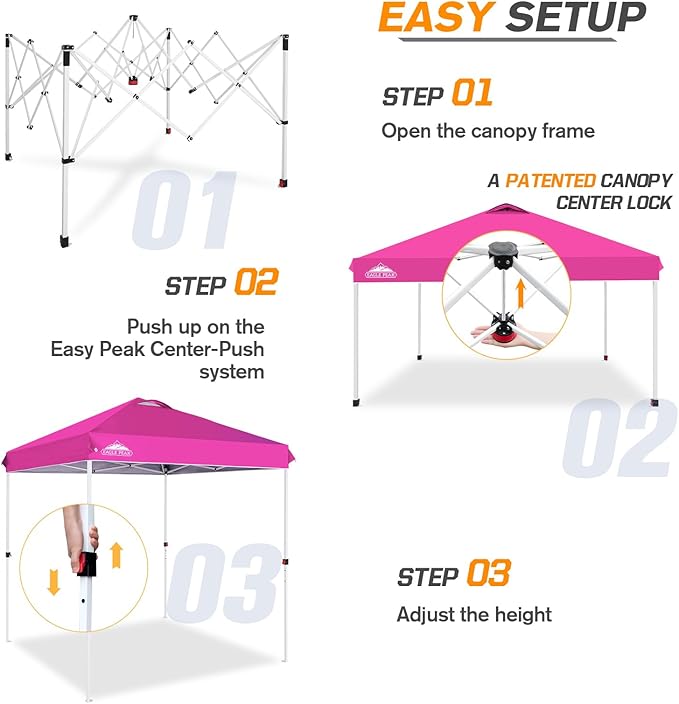 EAGLE PEAK Pop Up Canopy Tent with Wheeled Carry Bag, 8 Stakes, 4 Ropes, Easy Set Up Tent Canopy