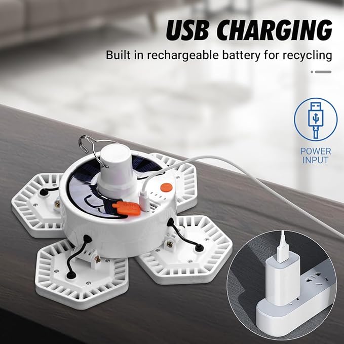 Solar Camping Light with Remote Control - Folding USB Rechargeable Lantern, 360°Lighting Waterproof