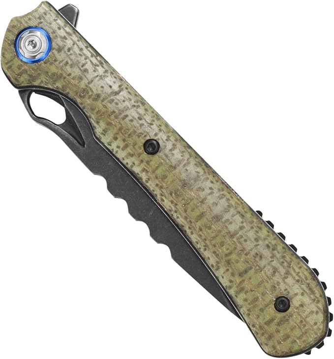 Sitivien ST145 Folding Pocket Knife,Black Stonewashed 14C28N Steel Blade,Micarta Handle EDC Tool