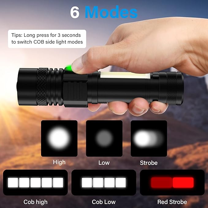 USB Rechargeable Flashlight, LED Magnetic Flashlights Super Bright Tactical Flashlights with Cob