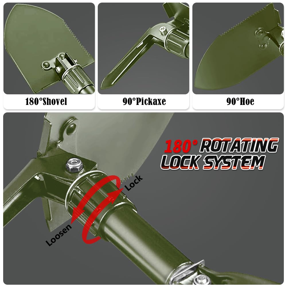 PLACHIDAY Digging Shovel - 24'' Lightweight Folding Shovel High Carbon Steel Portable Digging