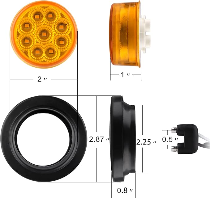10Pcs 2 Inch Round LED Marker Lights Amber 9 LEDs w/Reflectors, 2 Inch Round Led Side Marker