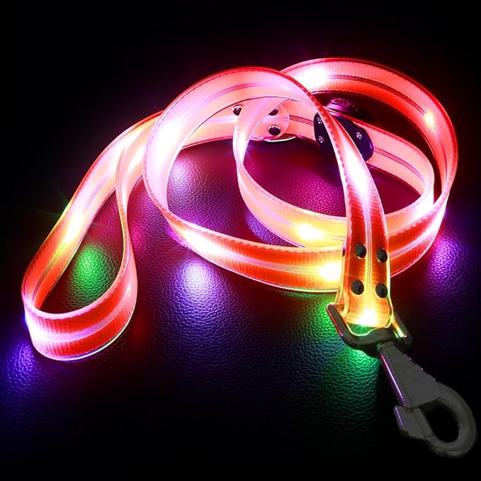 LED Waterproof Pet Dog Leash USB Rechargeable Fashionable Color Glow in The Dark Night Walk Safety