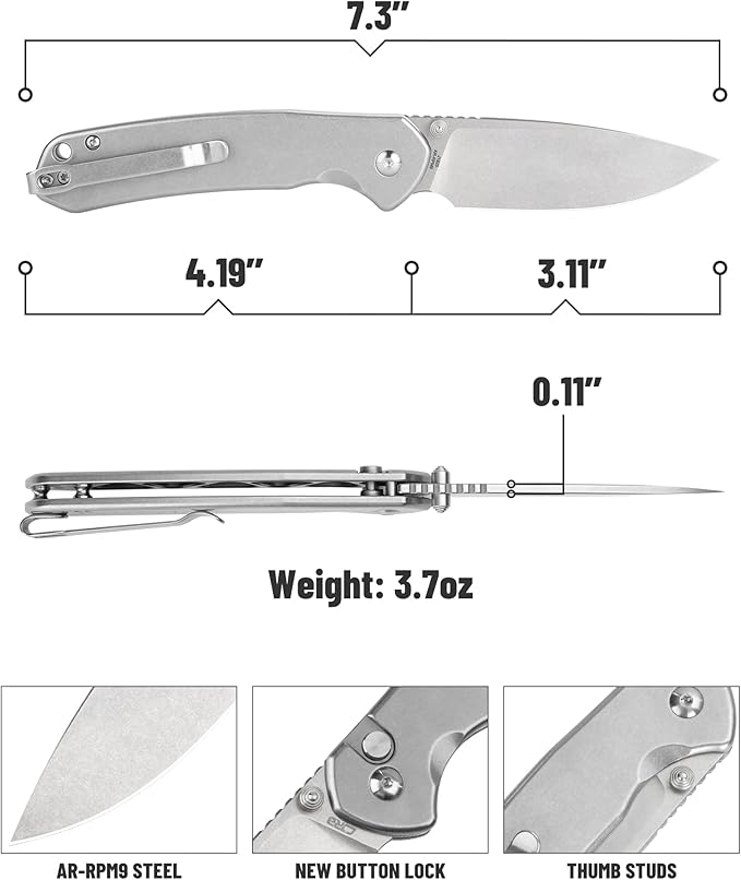 CJRB Folding Knife Pyrite (J1925) AR-RPM9 Balde and Stainless Steel Handle Button Lock EDC Pocket
