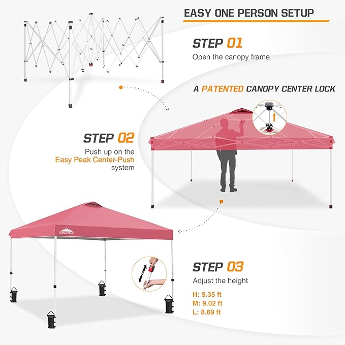 EAGLE PEAK Pop Up Canopy Tent with Wheeled Carry Bag, 8 Stakes, 4 Ropes, 4 Weight Bags, Easy Set Up