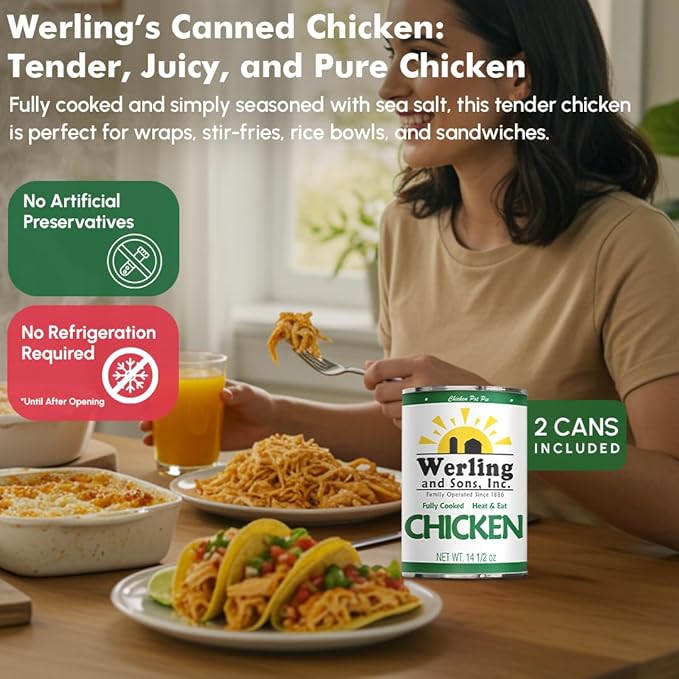 Werling & Sons Canned Meat Variety Pack 14.5 oz – Fully Cooked & Ready to Eat | 2 Hamburger, 2